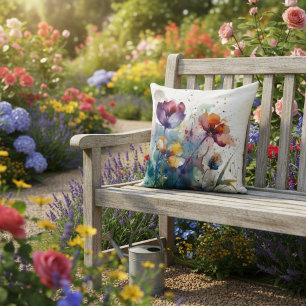 Dreamscape Garden: Abstract Watercolor Flowers Cushion