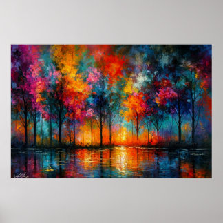 Dreamscape Grove Colorful Trees at Dusk Poster