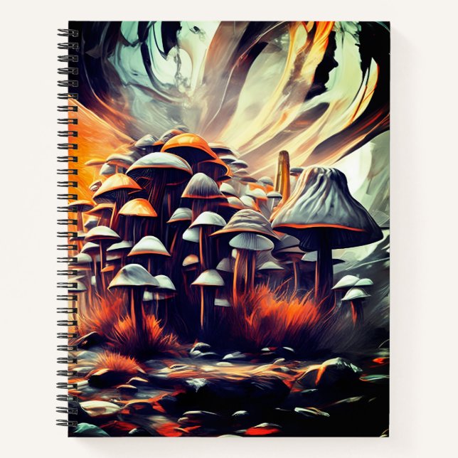 Dreamscapes in Ink: Abstract Mushrooms Fantasy  Notebook (Front)
