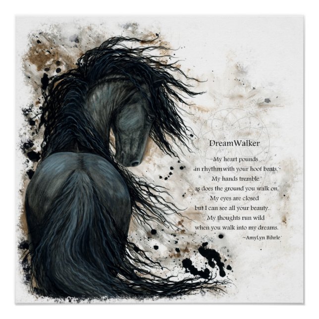 DreamWalker Friesian Horse Poem By Bihrle Poster (Front)