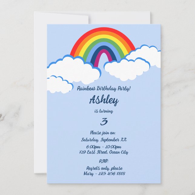 Dreamy 3rd Birthday Rainbow Party Invitation Card (Front)