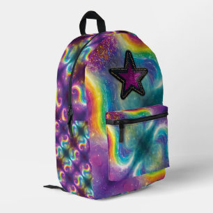Dreamy Abstract Liquid Rainbow Tie-Dye Sequin Star Printed Backpack