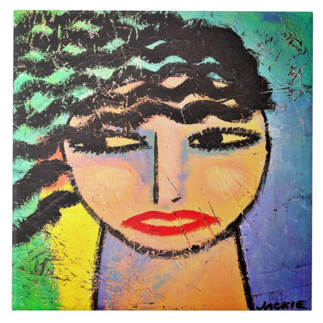 Dreamy Abstract Portrait of a Woman Ceramic Tile (Front)