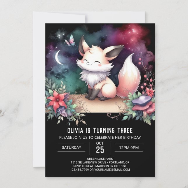 Dreamy Adorable Fox Birthday digital Invitation (Front)