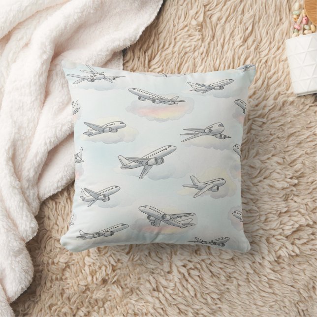 Dreamy Aeroplane Sky Travel Pattern (1) Cushion (Blanket)
