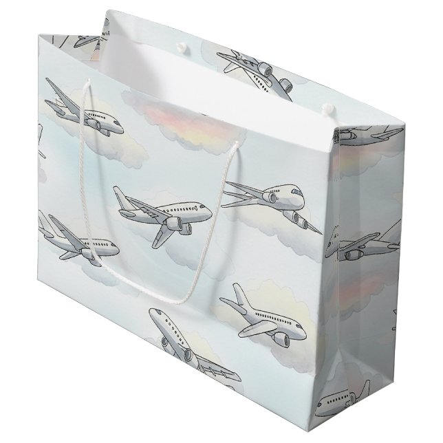 Dreamy Aeroplane Sky Travel Pattern (1) Large Gift Bag (Front Angled)