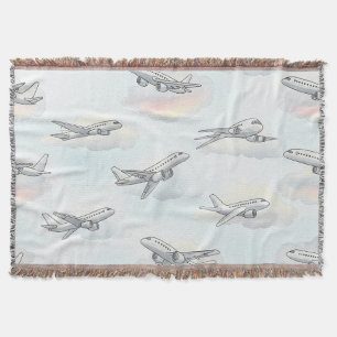 Dreamy Aeroplane Sky Travel Pattern (1) Throw Blanket