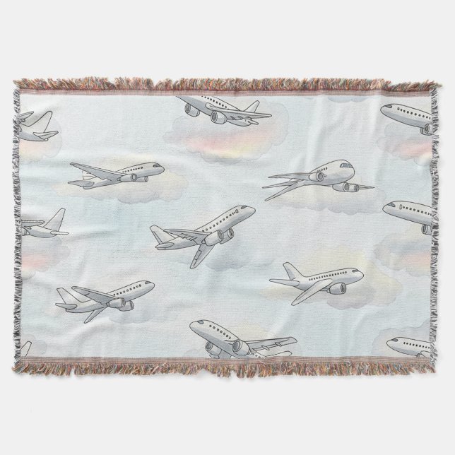 Dreamy Aeroplane Sky Travel Pattern (1) Throw Blanket (Front)