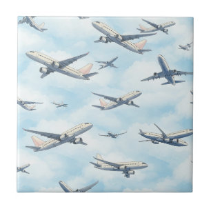 Dreamy Aeroplane Sky Travel Pattern (2) Ceramic Tile
