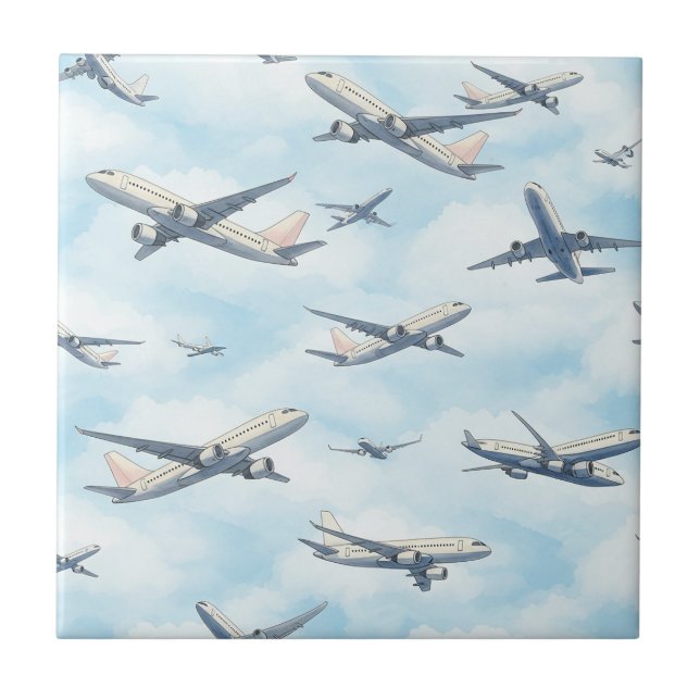 Dreamy Aeroplane Sky Travel Pattern (2) Ceramic Tile (Front)