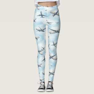 Dreamy Aeroplane Sky Travel Pattern (2) Leggings