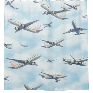 Dreamy Aeroplane Sky Travel Pattern (2) Shower Curtain