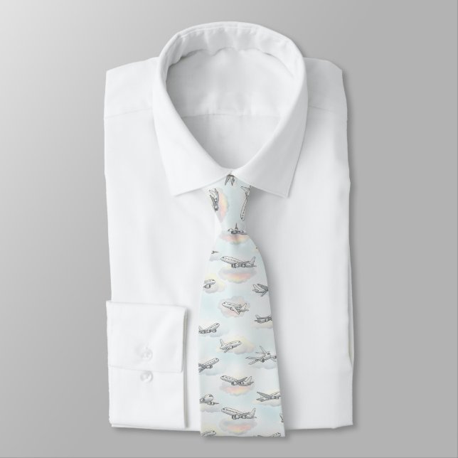 Dreamy Aeroplane Sky Travel Pattern (2) Tie (Tied)