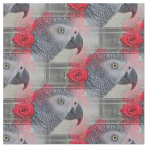 Dreamy African Grey with Red Roses Fabric