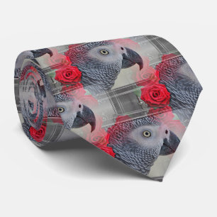 Dreamy African Grey with Red Roses Tie