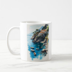 Dreamy Amalfi Coast: Watercolor Painting Design Coffee Mug