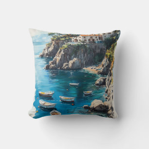 Dreamy Amalfi Coast: Watercolor Painting Design Cushion