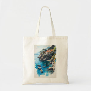 Dreamy Amalfi Coast: Watercolor Painting Design Tote Bag