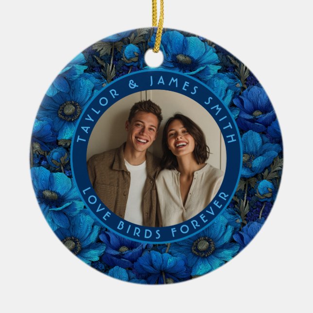 Dreamy Anemones Sparkle Seaside Wedding Ceramic Ornament (Front)