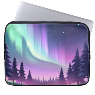 Dreamy Aurora Night: Purple Forest and Green Light Laptop Sleeve