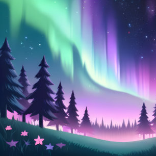 Dreamy Aurora Night: Purple Forest and Green Light Laptop Sleeve