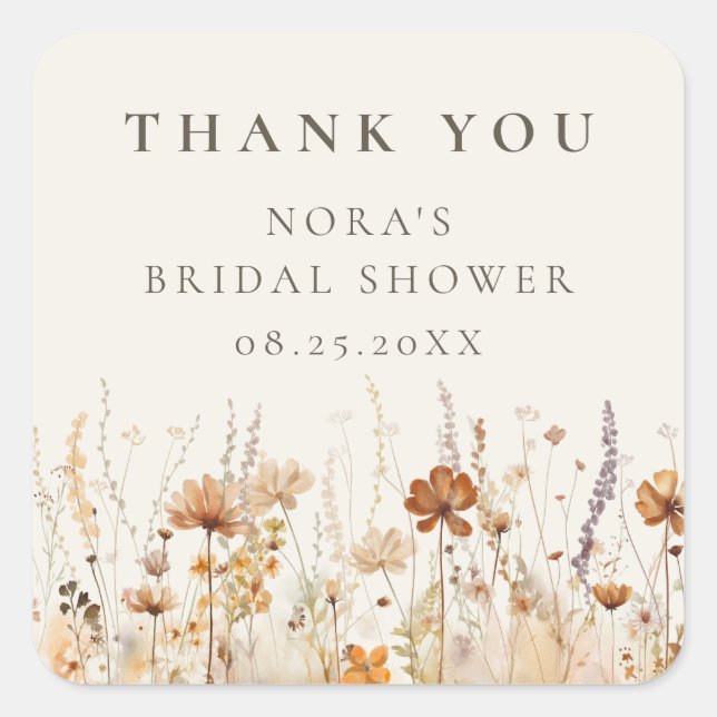 Dreamy Autumn Wildflower Bridal Shower Square Sticker (Front)
