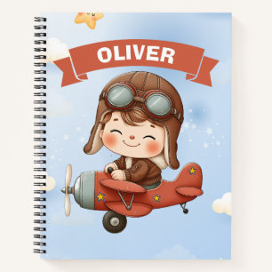 Dreamy Baby Aviator in Red Aeroplane Notebook