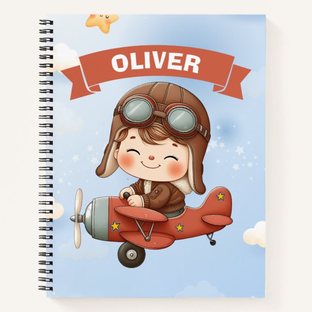 Dreamy Baby Aviator in Red Aeroplane Notebook (Front)