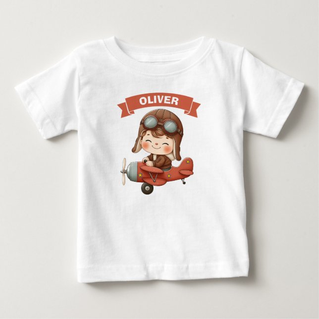 Dreamy Baby Aviator in Red Aeroplane T-Shirt (Front)