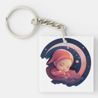 Dreamy Baby Moon Night Lullaby Illustration  Key Ring