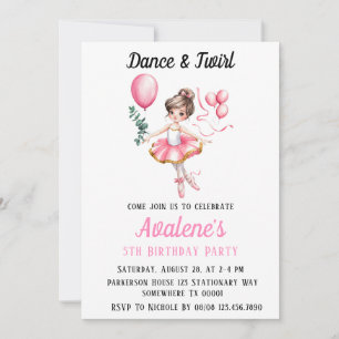 Dreamy Ballerina in Flight: Dance & Twirl Birthday Invitation