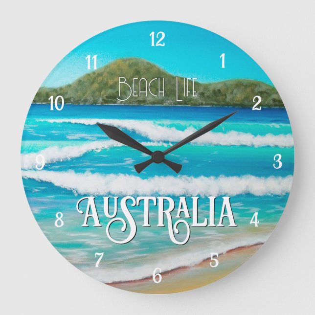  Dreamy Beach Blue Waves Painting Australia Large  Clock (Front)