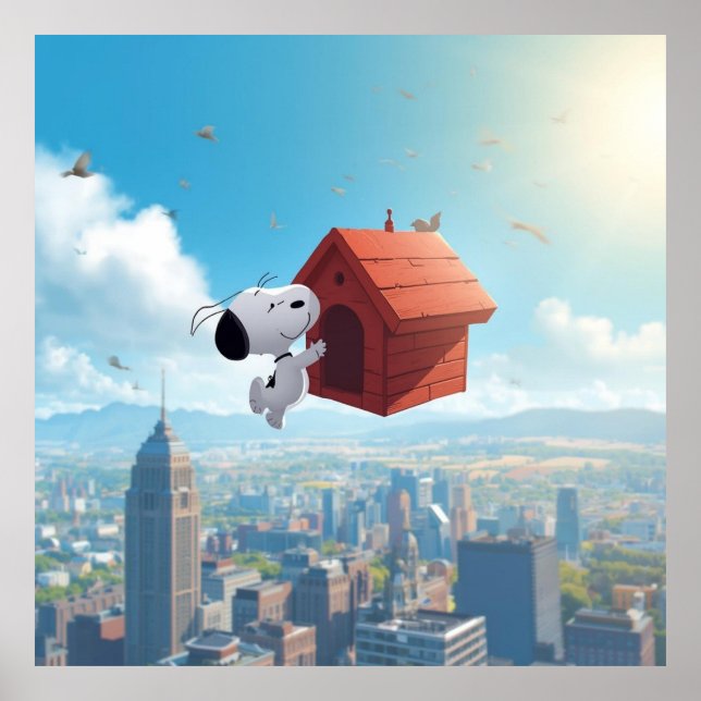 Dreamy Beagle Floating City Comic Illustration Poster (Front)