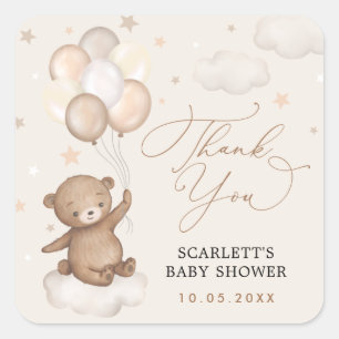 Dreamy Bear & Balloons Baby Shower Thank You Square Sticker