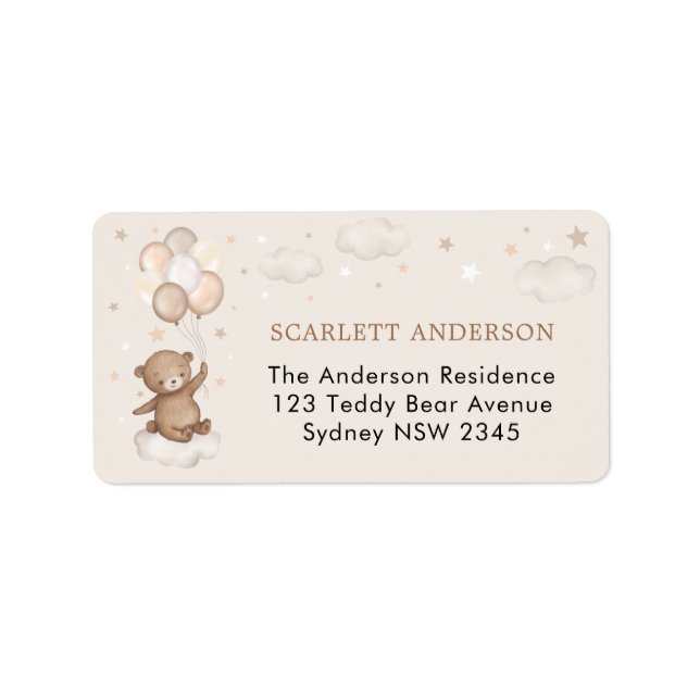 Dreamy Bear Balloons Clouds Stars Return Address Label (Front)