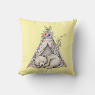 Dreamy Bear Cub in Floral Teepee Cushion