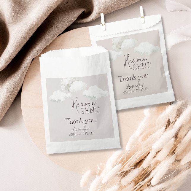 Dreamy Beige Neutral Heaven Sent Gender Reveal Favour Bag (Creator Uploaded)