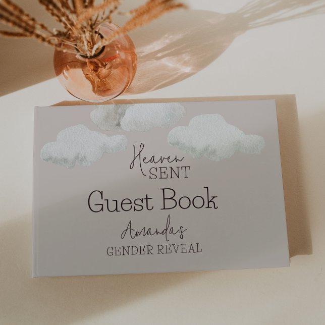 Dreamy Beige Neutral Heaven Sent Gender Reveal Guest Book (Creator Uploaded)
