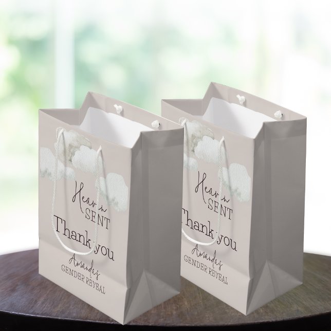 Dreamy Beige Neutral Heaven Sent Gender Reveal Medium Gift Bag (Creator Uploaded)