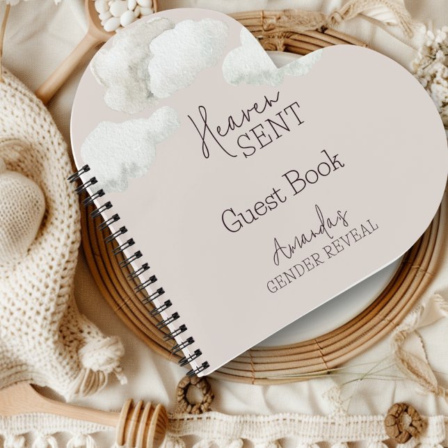 Dreamy Beige Neutral Heaven Sent Gender Reveal Notebook (Creator Uploaded)