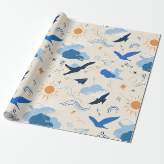 Dreamy Birds and Clouds Wrapping Paper