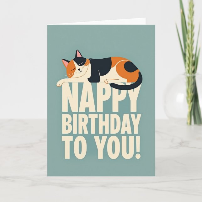 Dreamy Birthday Sleeping Feline Card (Front)