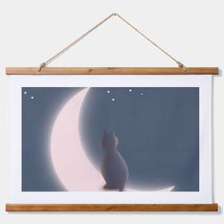 Dreamy Black Cat on Crescent Moon Wall Hanging | Tapestry
