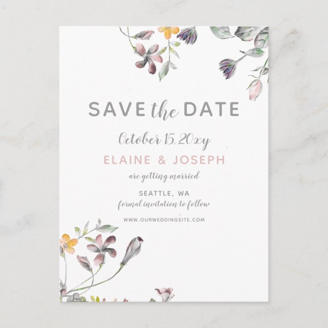 dreamy blooms blush floral wedding save the date announcement postcard (Front)