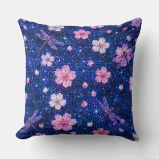 Dreamy Blossom Night With Cherry flowers and Drago Cushion