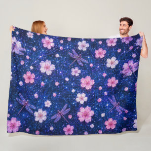Dreamy Blossom Night With Cherry flowers Fleece Blanket