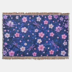 Dreamy Blossom Night With Cherry flowers Throw Blanket