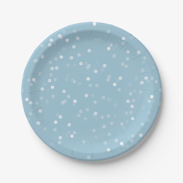 Dreamy Blue and White Bokeh Confetti Paper Plate (Front)