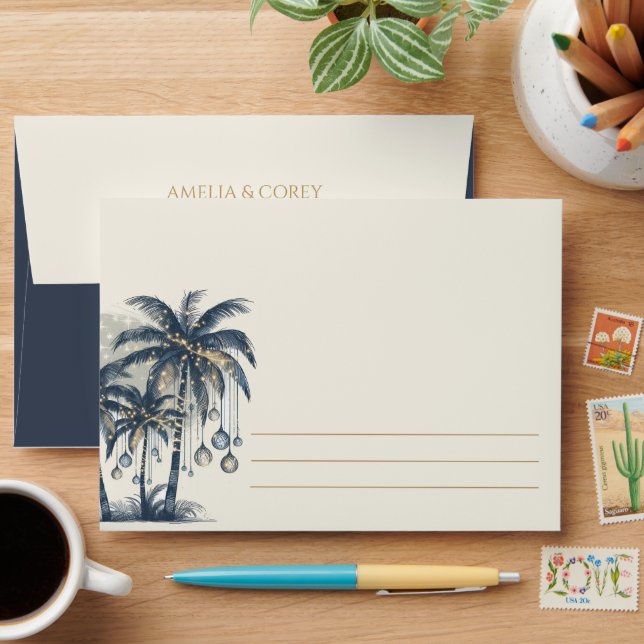 Dreamy Blue Beach Wedding Envelope (Desk)