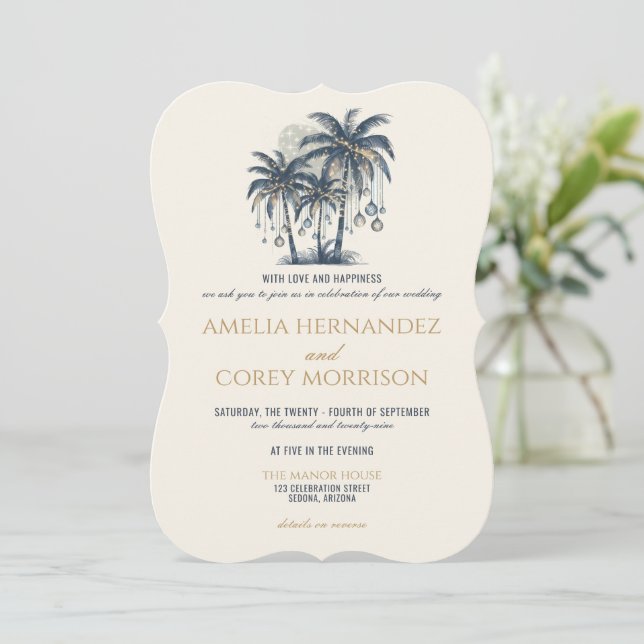 Dreamy Blue Beach with QR Code Wedding Invitation (Standing Front)